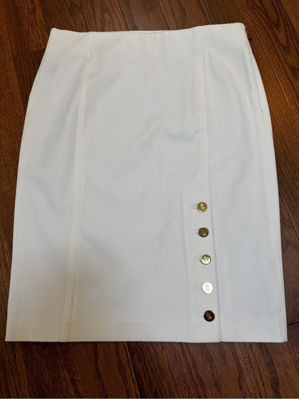 Lauren Ralph Lauren White Pencil Skirt with Gold Buttons - Size 8